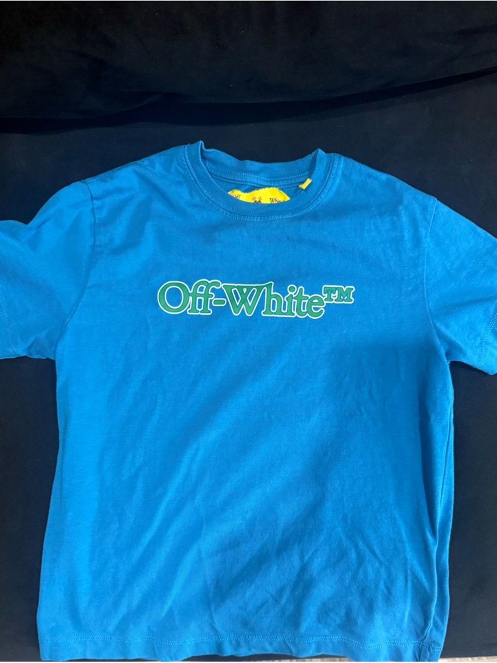 Off-White Blue Tee with Green Logo
